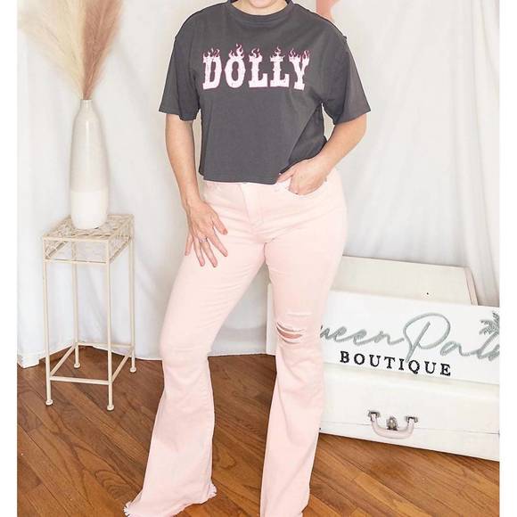 NEW BAEVELY BY WELLMADE flaming dolly crop top in charcoal - Picture 1 of 3